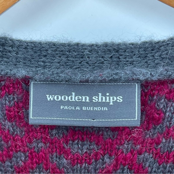 Wooden Ships Mohair Wool Blend Gray Pink Soft Open Cardigan Sweater Size M/L - Picture 6 of 7